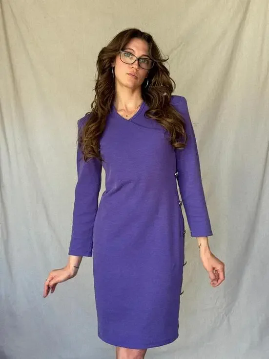 80s Purple Bodycon Heart Breaker Dress - Picture 3 of 15